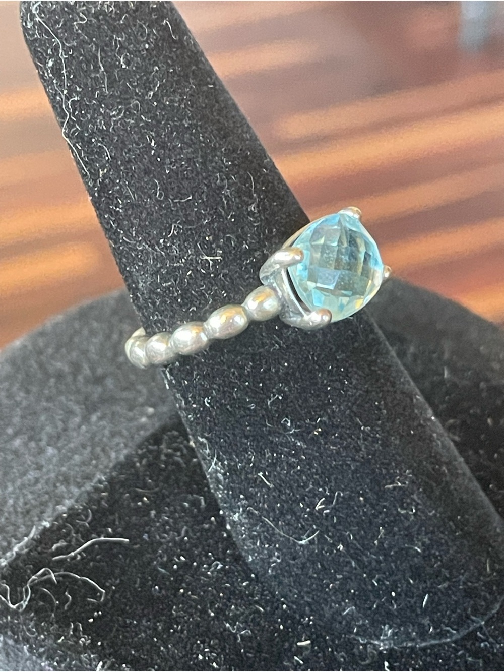 Pandora Sterling Silver Beaded Ring with Light Blue Stone size 7.25